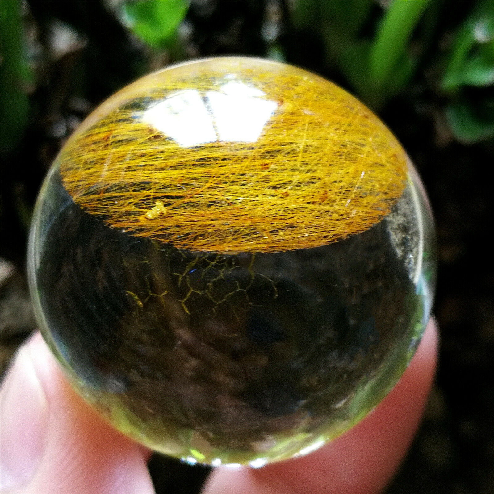 59g 34.5mm Eyeball Rutilated Sphere Natural Blue Needle Golden Hair Quartz Ball