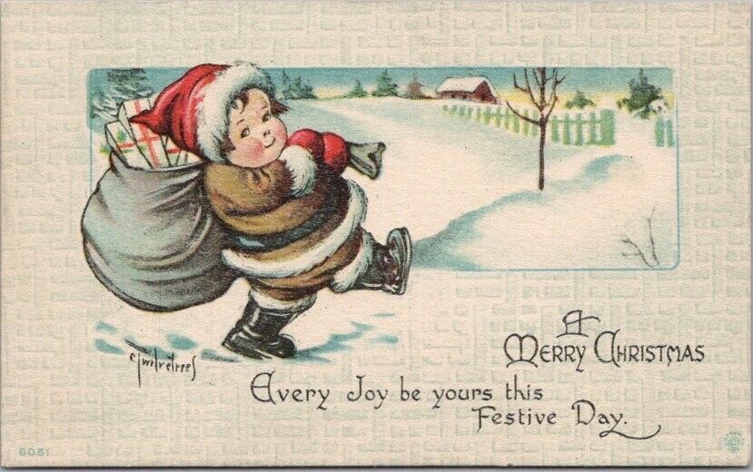 c1910s MERRY CHRISTMAS Postcard Boy as Santa Claus / Artist TWELVETREES - Unused