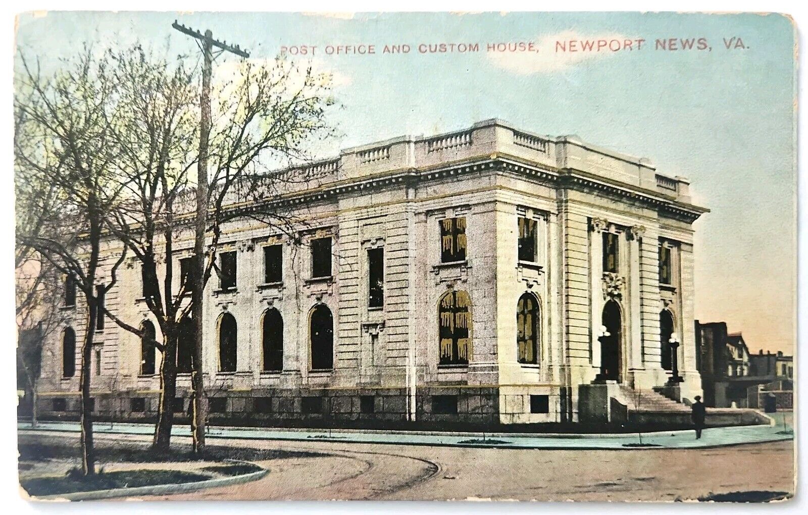 Vintage Postcard 1910\'s View of U.S. Post Office & Custom House Newport News VA