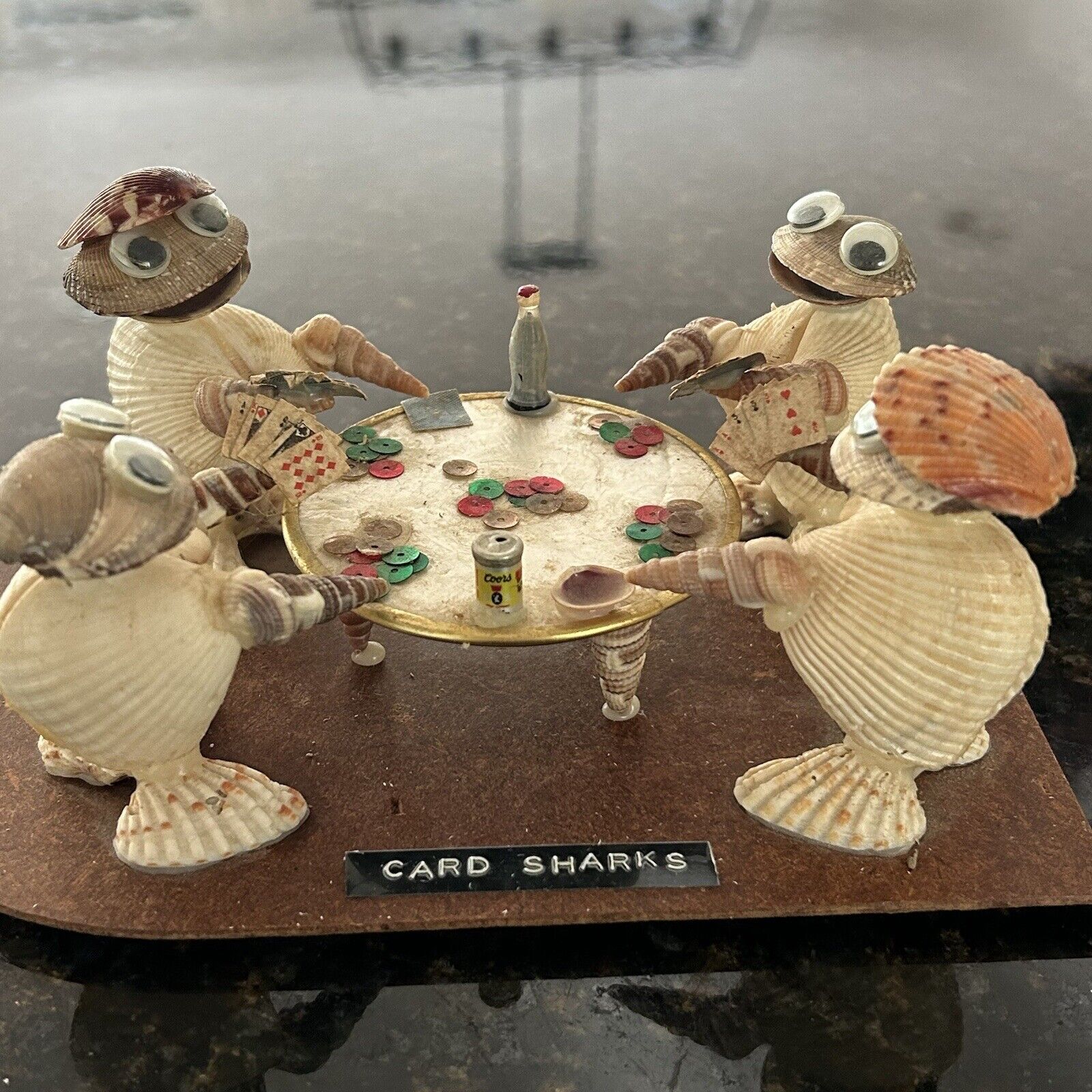 Vintage Sea Shell Art Poker Turtles Frogs Playing Cards Kitschy Hand Crafted