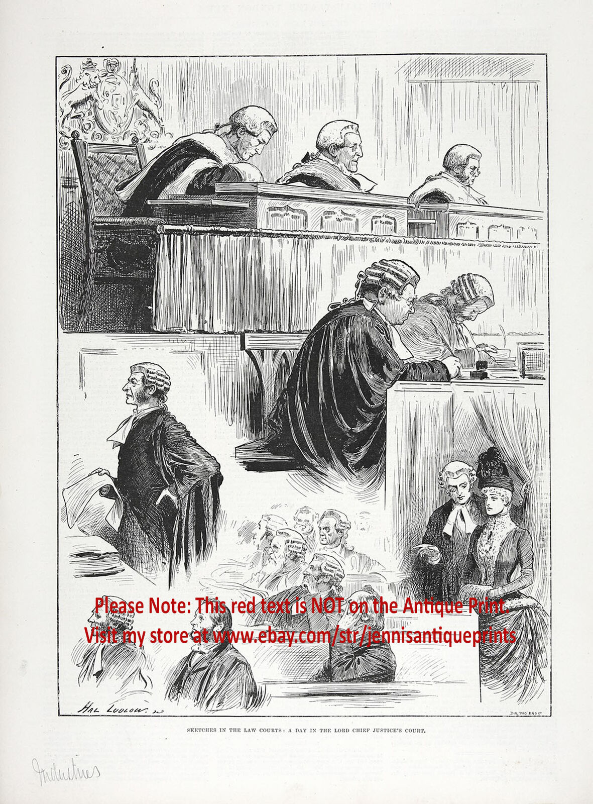 Lord Chief Justice Court Judge Barrister, Large 1880s Antique Print & Article