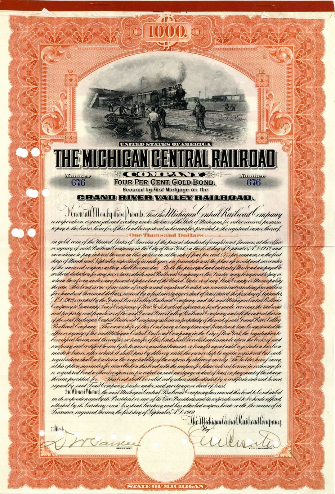Michigan Central Railroad Co. - $1,000 Bond - Railroad Bonds