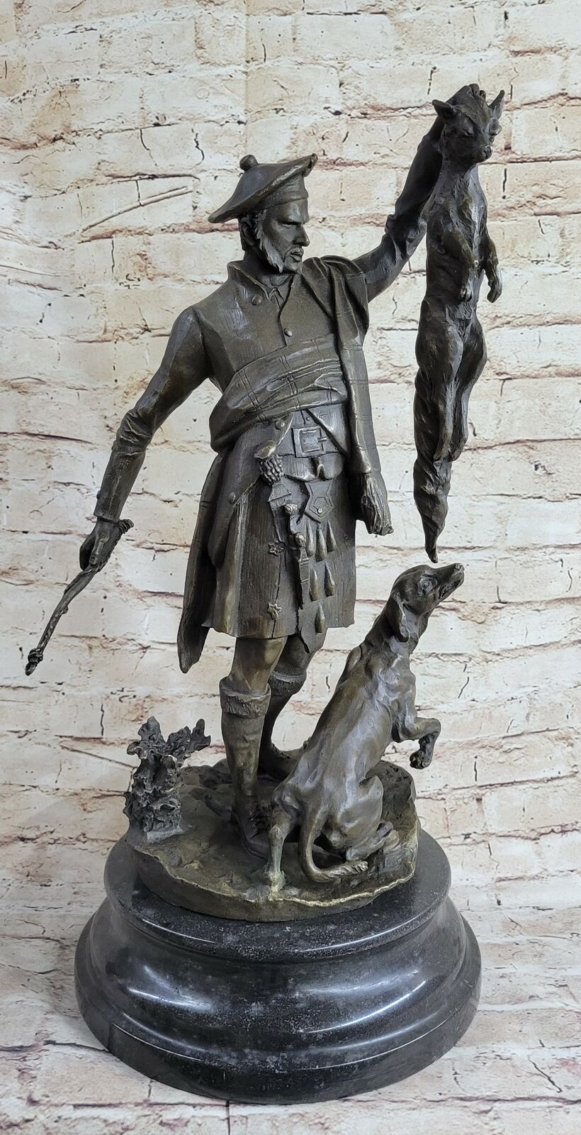 Vintage Scottish Hunter With Dogs 100% Pure Bronze Statue Figurine Scotland