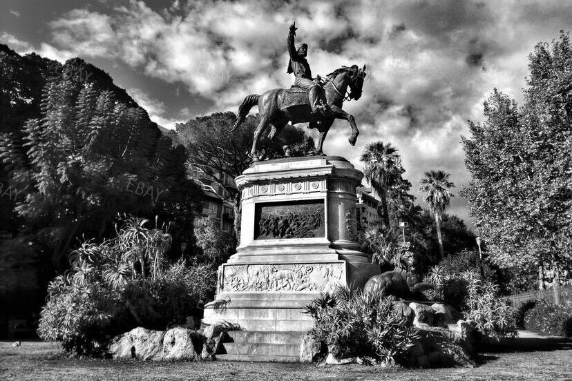 13x19 Poster Print Man Horse Statue of Giuseppe Garibaldi In A Park In Palermo