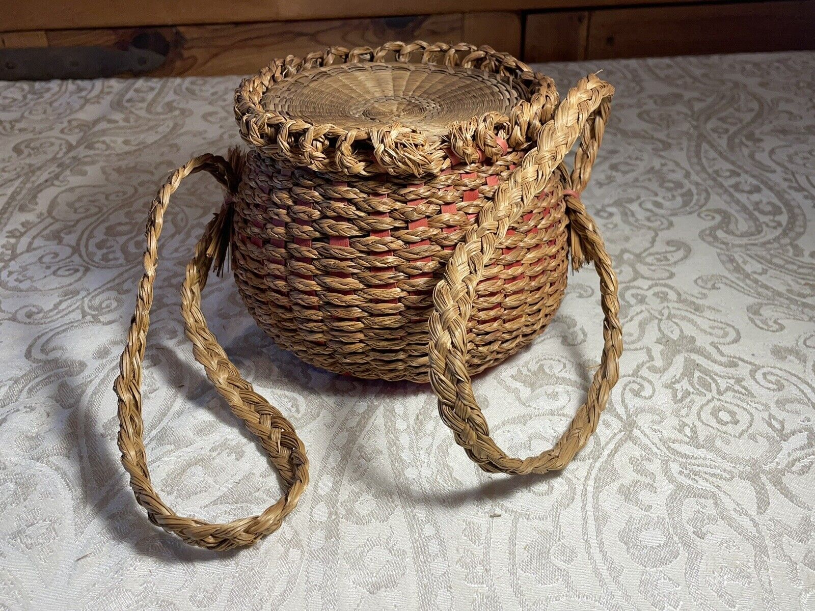 Two Braided Handles Vintage Native American Splint And Sweetgrass Basket