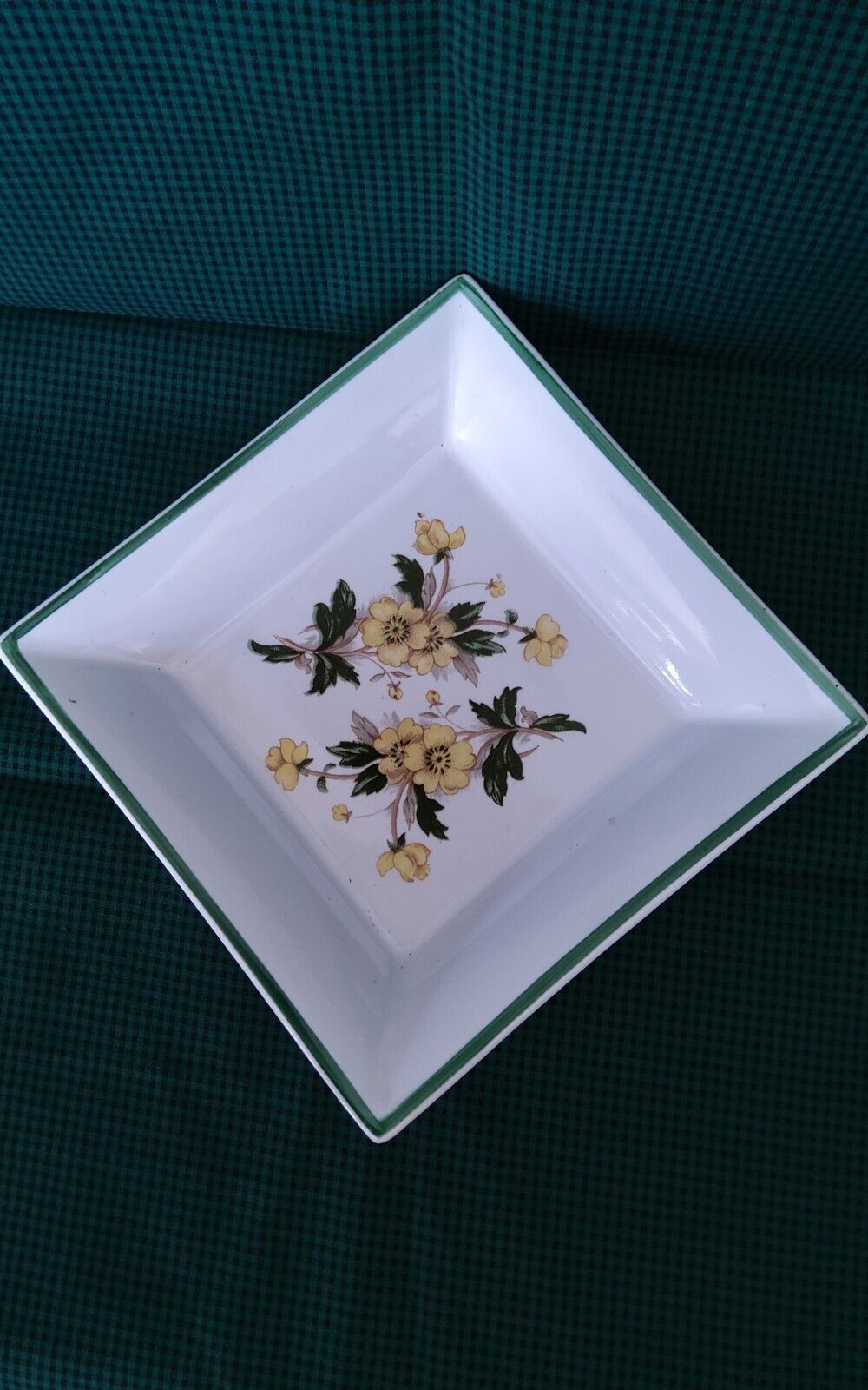 VINTAGE YELLOW FLOWERS TRINKET OR SERVING DISH 6 1/2 X 6 1/2 INCHES, 1 1/4...