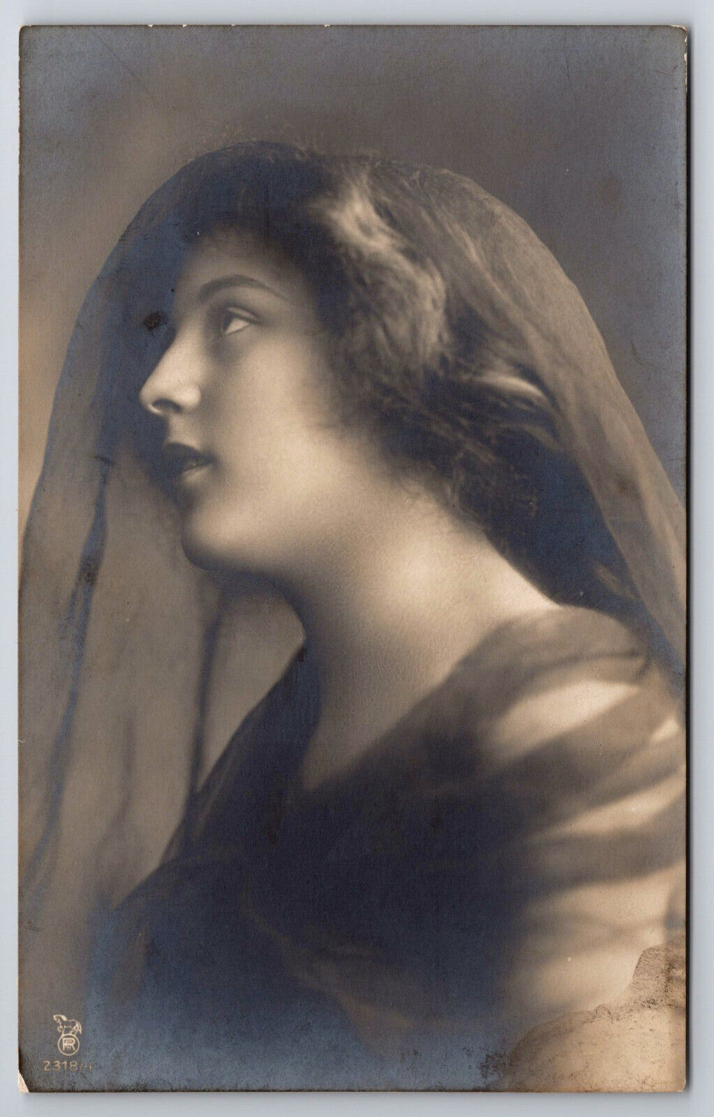 Vintage C1910 Veiled Young Woman Sepia RPPC Postcard P178