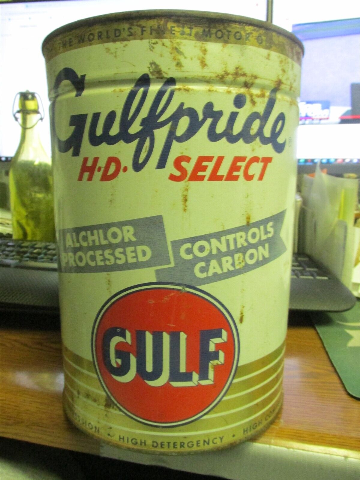 GULF 5 Quart Gulfpride H-D-Select Motor Oil tin can 9.5\