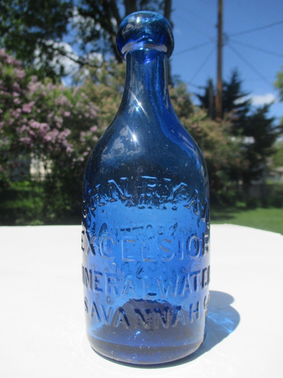 CLASSIC COBALT BLUE 1850s PONTILED JOHN RYAN EXCELSIOR MINERAL WATER~SAVANNAH,GA