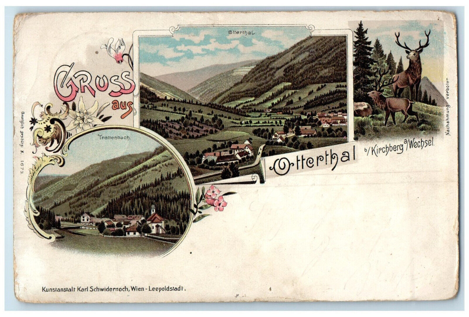 c1905 Greetings from Otterthal Kirchberg Wechsel Austria Antique Postcard