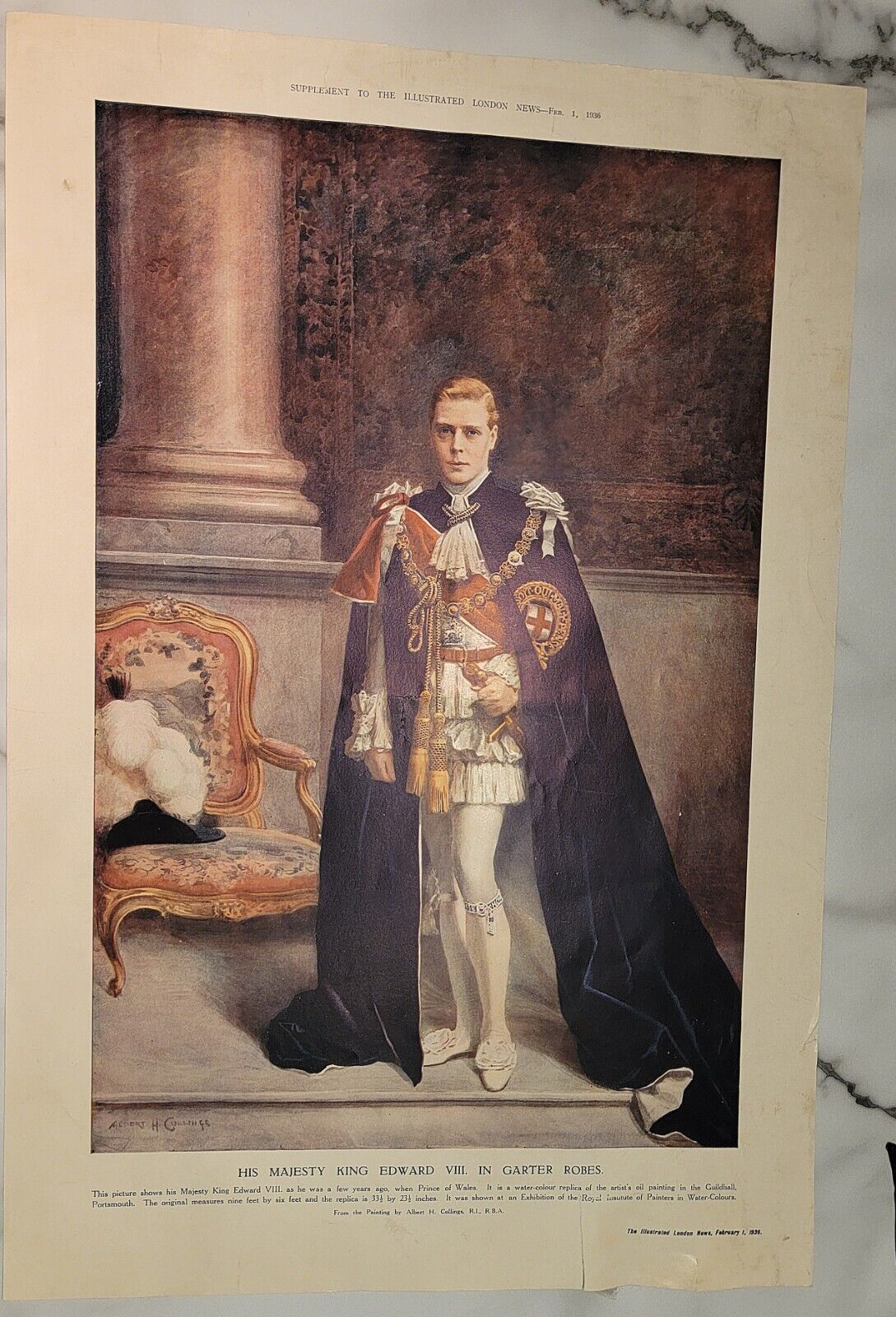 Vintage His Majesty King Edward VIII in Garter & Robes London News Feb. 1, 1936