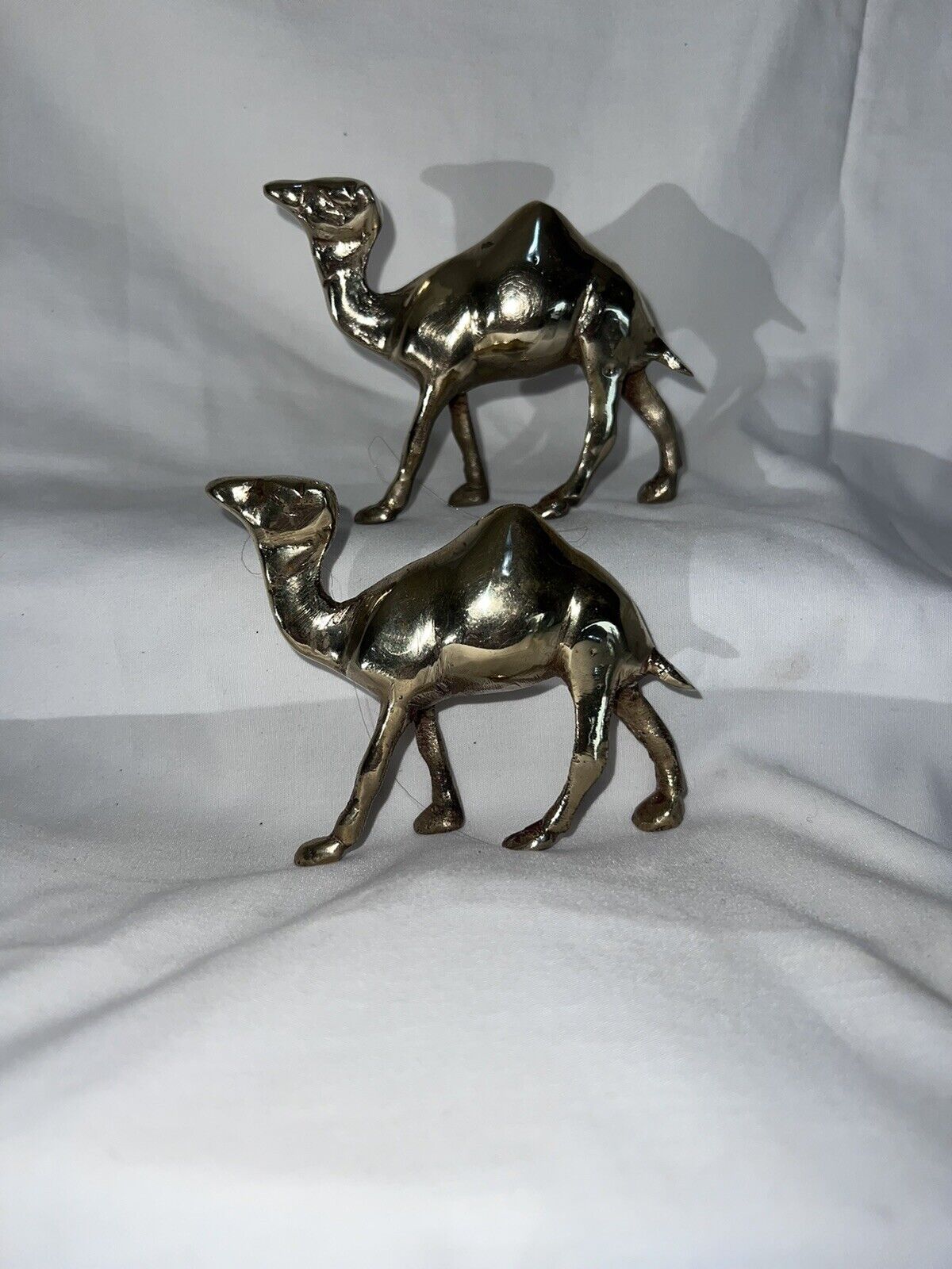 2 Vintage Handmade Brass Camels Large 5”x 3”