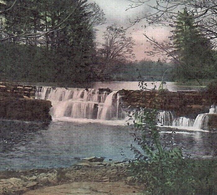 VTG Postcard Spruce Cabin Dam Waterfall River Lake Forest Trees Canadensis PA