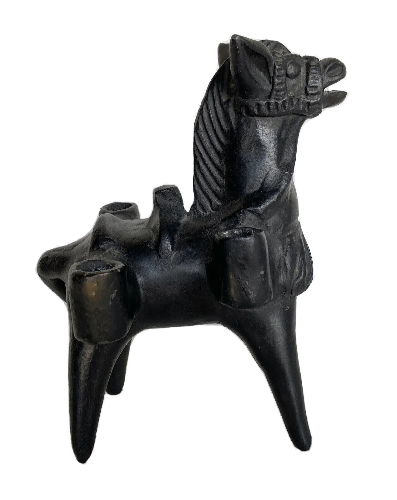 Vintage Oaxaca Mexico Black Clay Donkey/Burro/Horse 4 Candle Holder