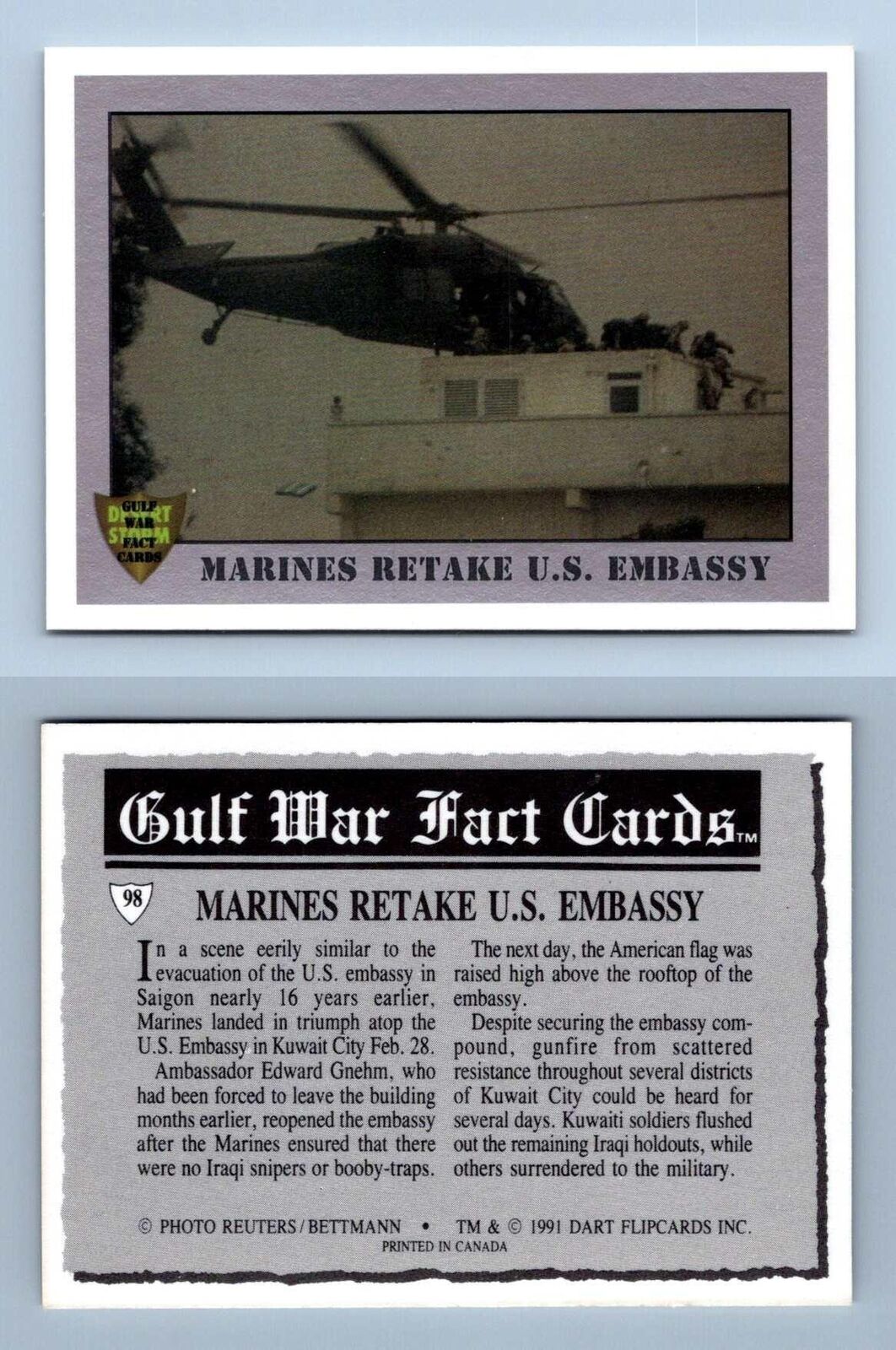 Marines Retake U.S. Embassy #98 Gulf War 1991 Dart Fact Card