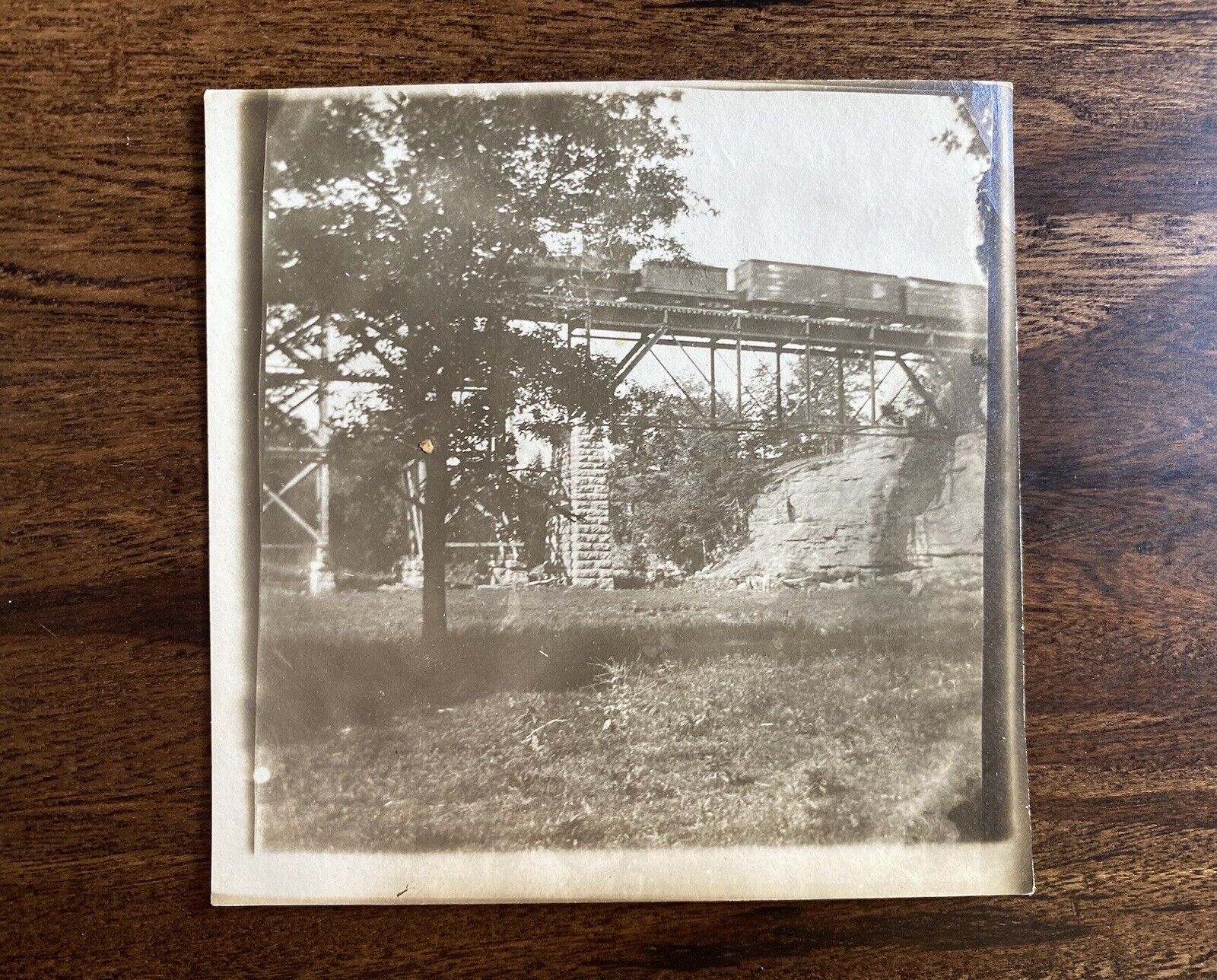 Illinois 1898 Moving Train Near Freeport on Bridge Original Vintage Photo