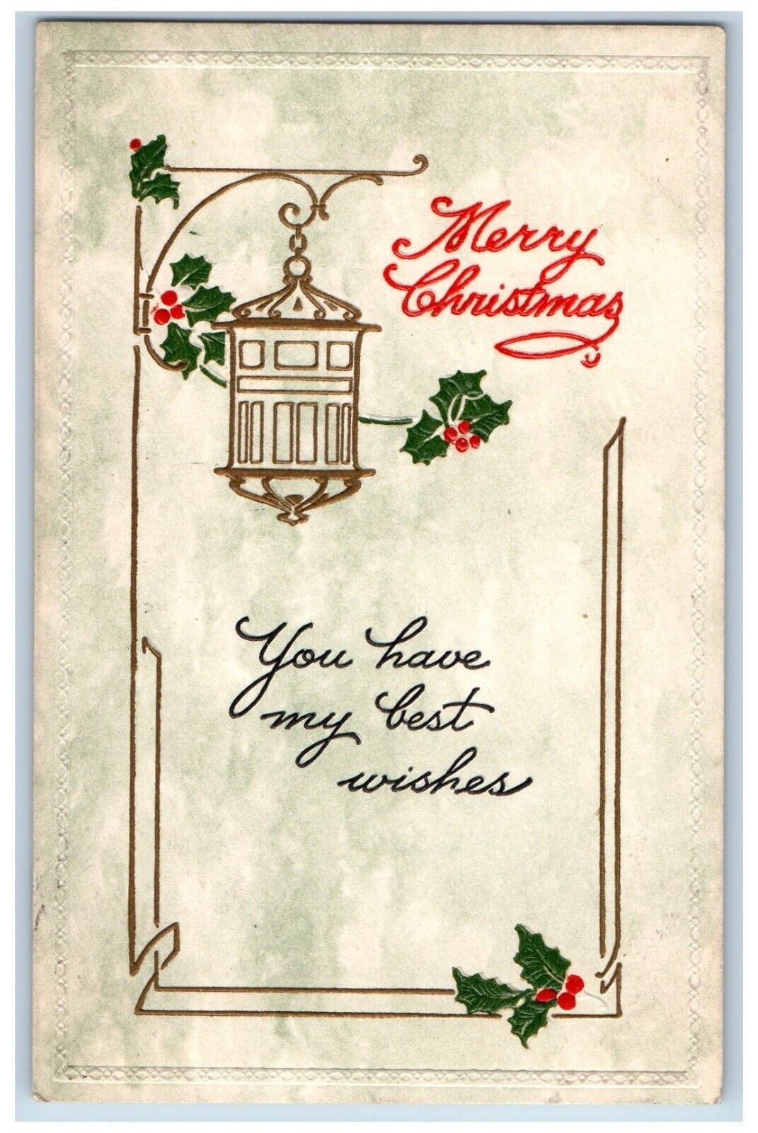 Lima New York NY Postcard Christmas Holly Berries Minimalist Embossed c1910\'s