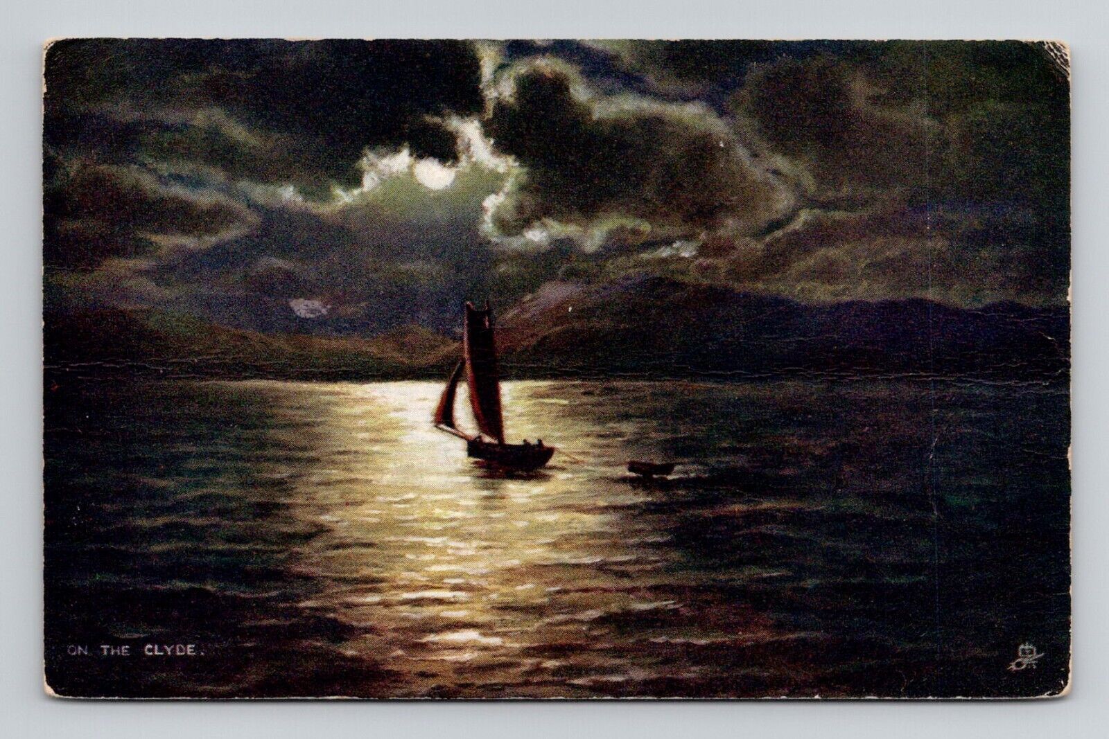 Postcard On the Clyde Moonlit Seas, Tuck Oilettte Antique K2