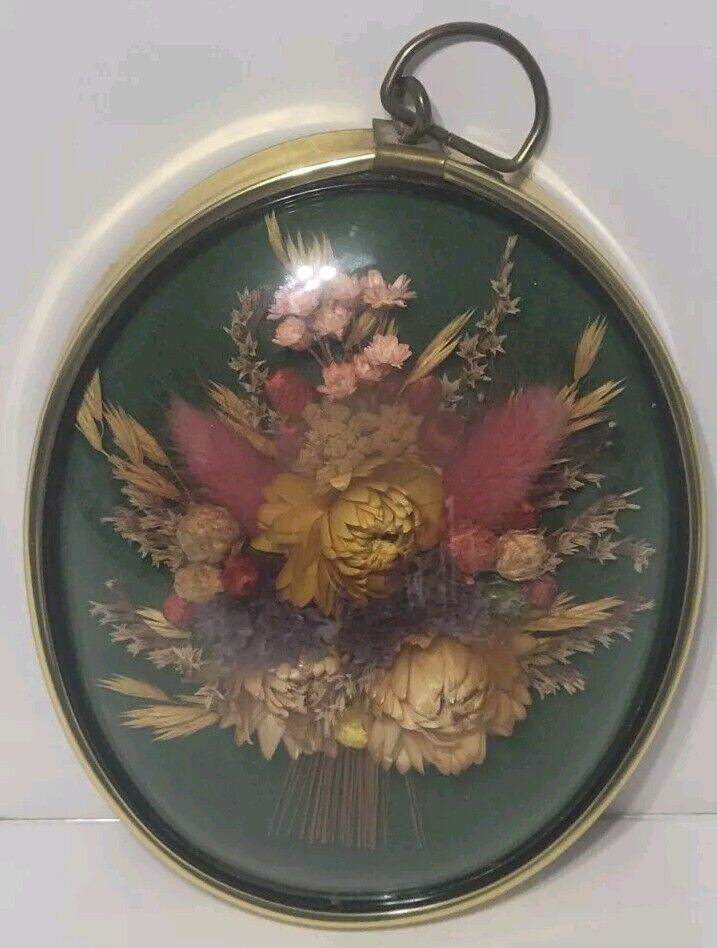 Vintage Cideart Oval Bubble Glass DRIED FLOWERS Harvest Art  Made In Belgium.