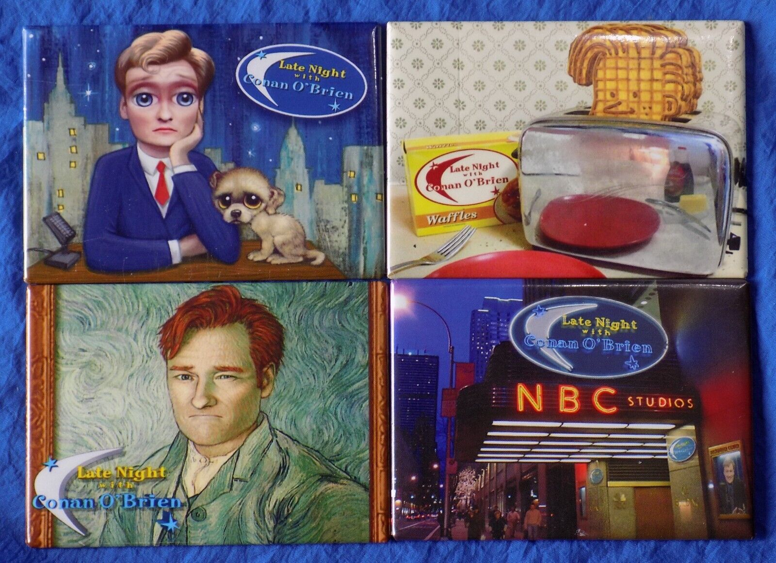 Late Night with Conan O\'Brien Refrigerator Magnet Set MEGA RARE x4 Pieces NBC