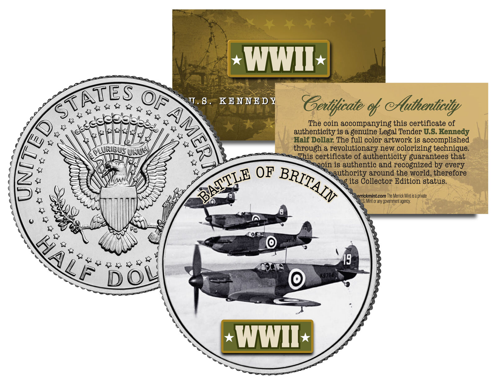 World War II BATTLE OF BRITAIN JFK  Kennedy Half Dollar US Coin