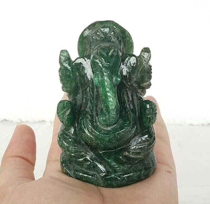 Rare Old Hard Green Stone Fine Hand Carved Beautiful God Ganesha Figure / Statue