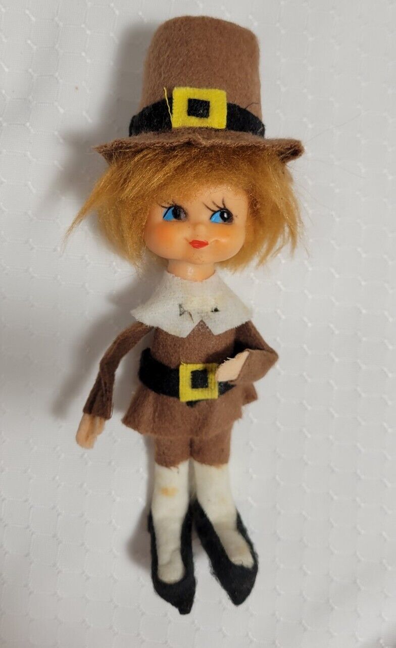 Vintage 1960s Pixie Pilgrim Boy Doll 6” Japan w/ sticker