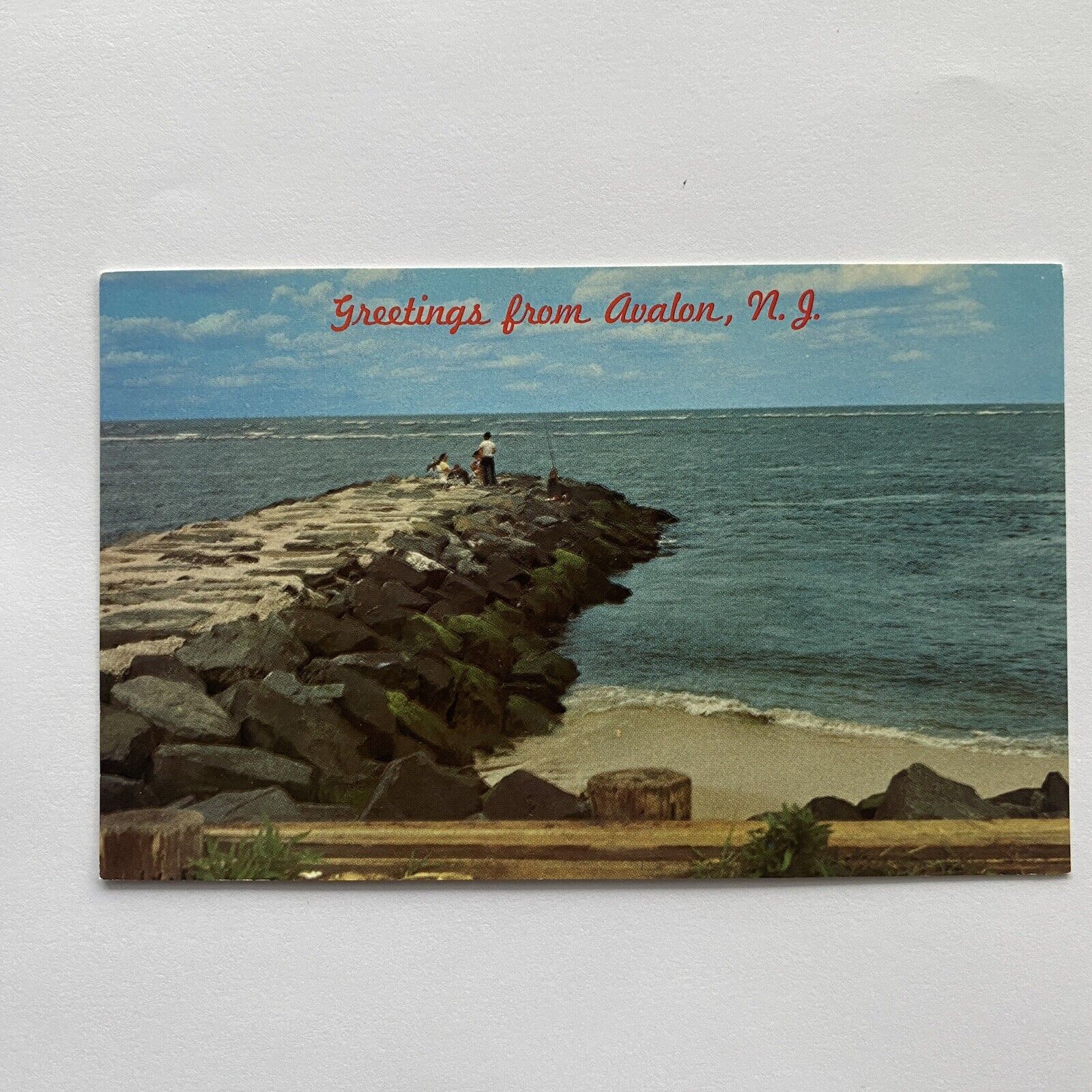 Greetings From Avalon New Jersey Stone Jetty With People Postcard VTG UNP