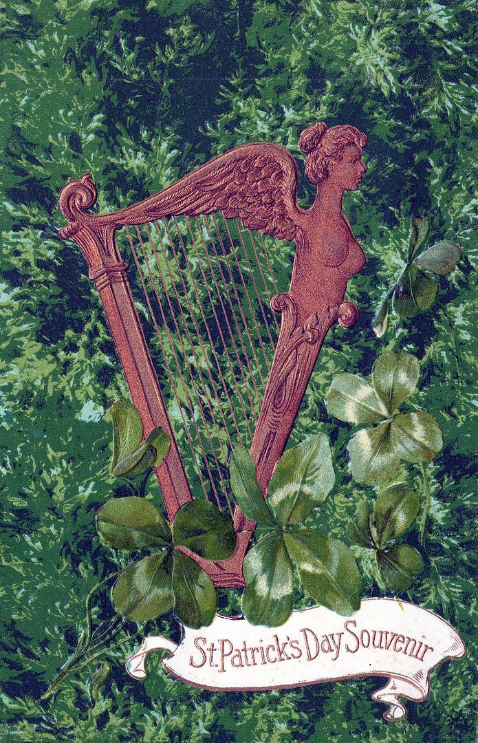ST. PATRICK\'S DAY - Harp And Shamrocks Postcard - 1909