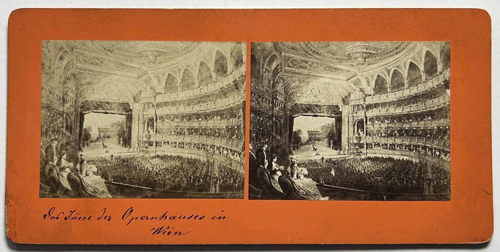 AUSTRIA Vienna Opera c1870 Photo Stereo After Painting by Angerer Vintage 