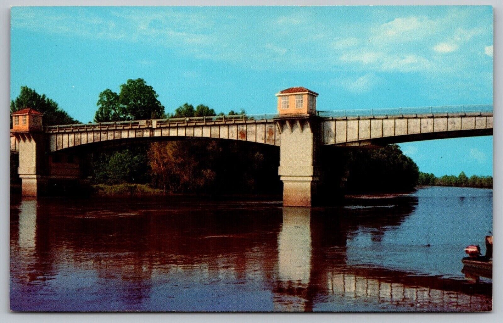 Yazoo River Bridge City Massachusetts Riverfront Reflections Boat VTG Postcard