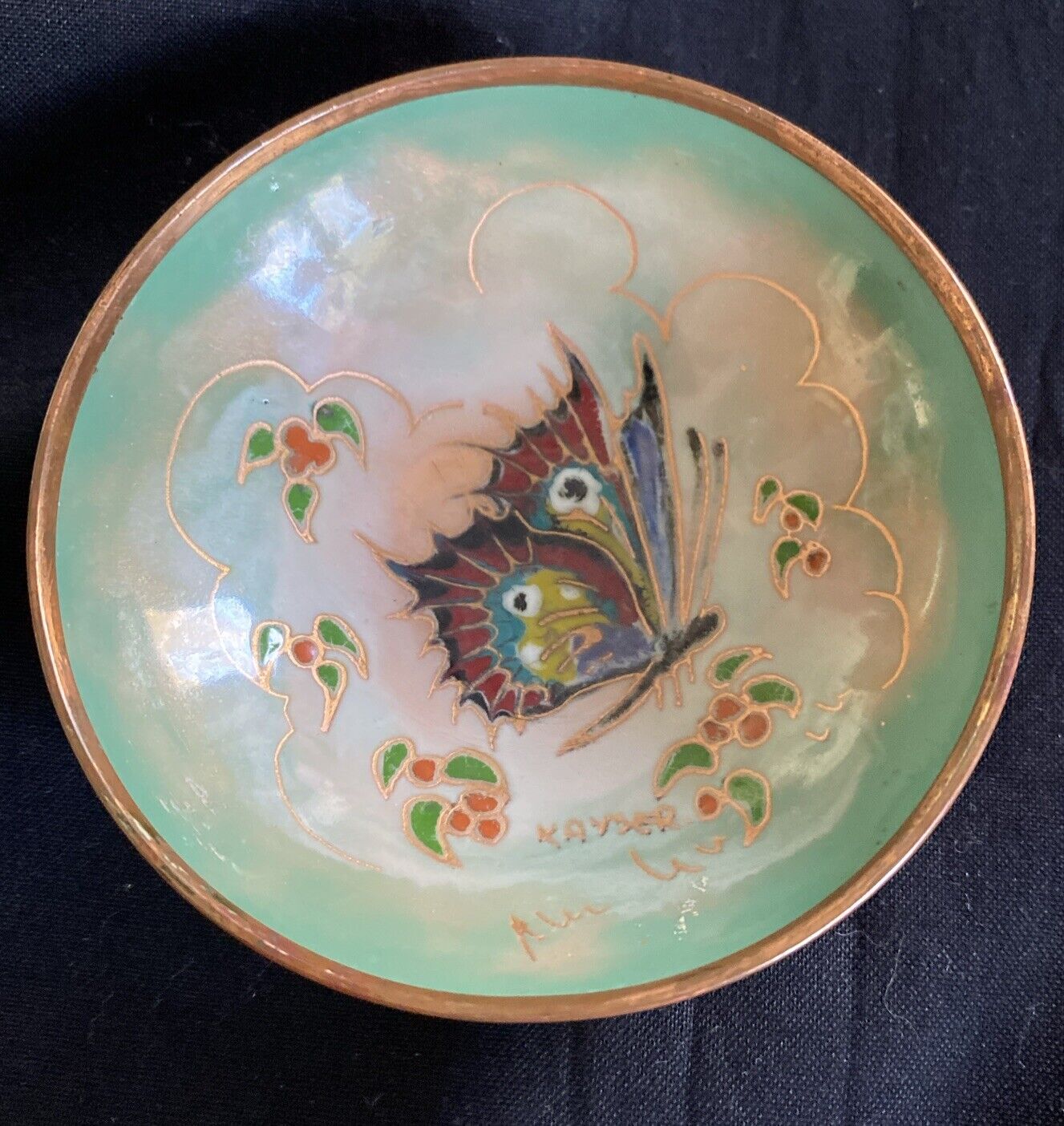 Vintage Kayser Enamel Cloisonne on Copper Trinket Bowl Handpainted Holland
