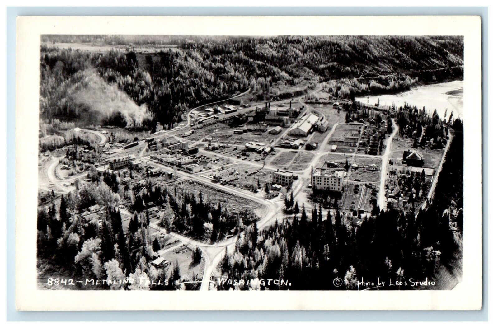 c1940's Aerial View Of Metaline Falls Washington WA Leo's  RPPC Photo Postcard