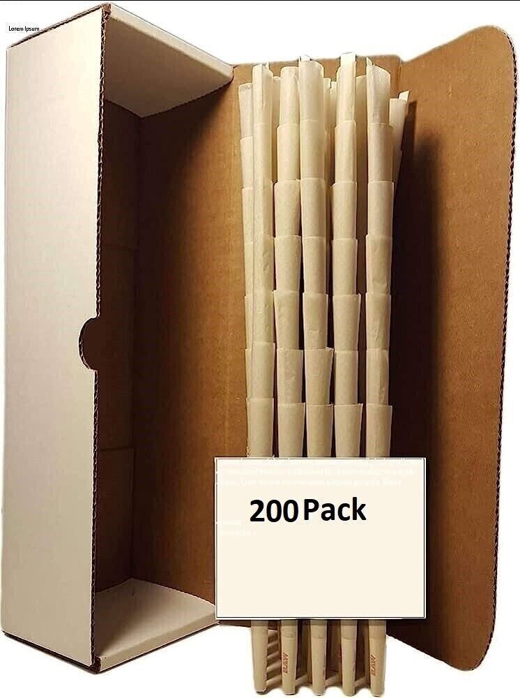 Authentic Raw Classic King Size Cones w/Filter tips pre rolled 200 CONES