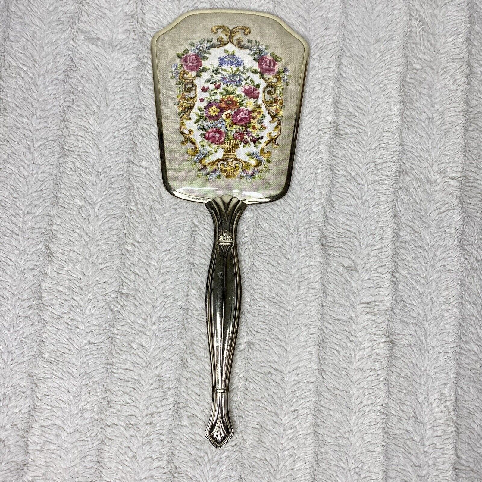 Vintage Vanity Mirror With Floral Design  And Gold Tone Cottagecore Shabby Chic