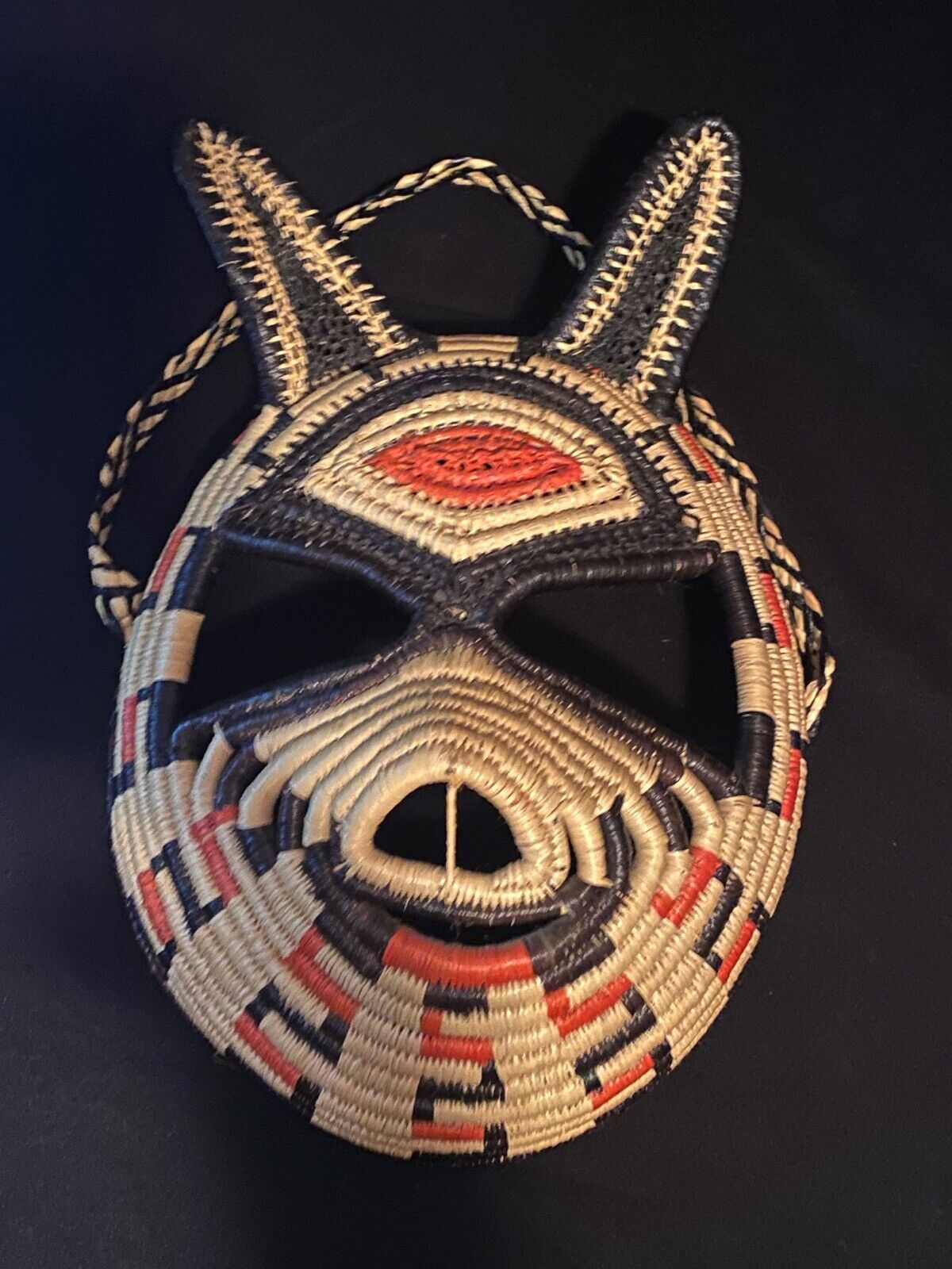 Vtg Plant Fiber Woven Basketry Tribal Mask Wolf Embera Panama Wounaan Rainforest