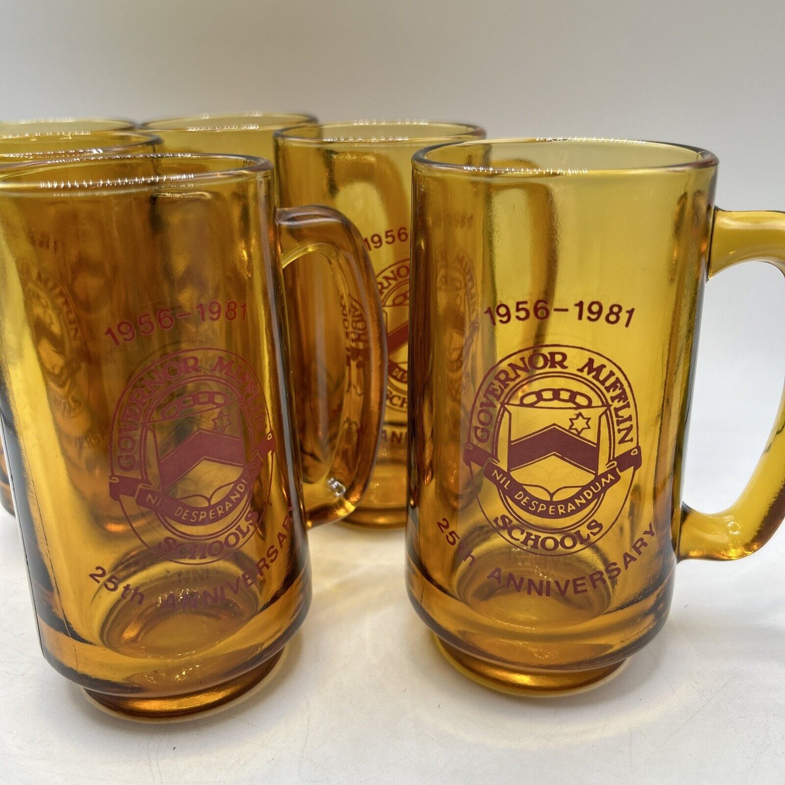 Vintage Governor Mifflin Thick & Heavy Vintage Amber Brown Glass Beer Mugs Rare