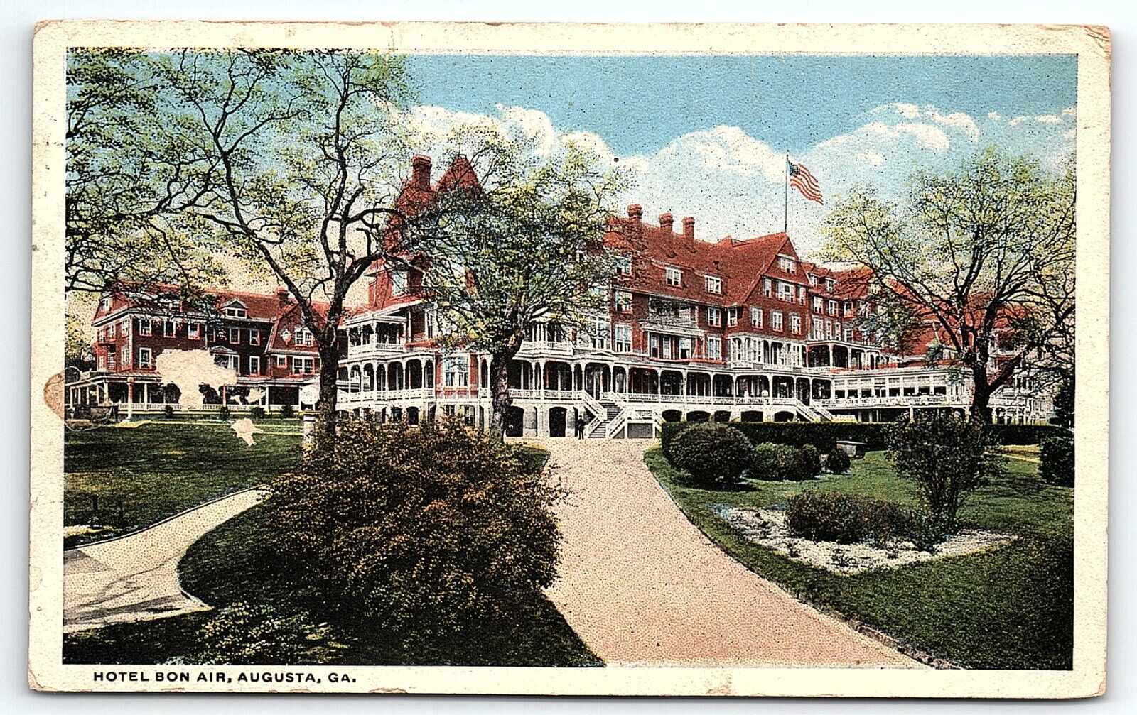 1918 AUGUSTA GEORGIA HOTEL BON AIR STREET VIEW EARLY POSTCARD P4889