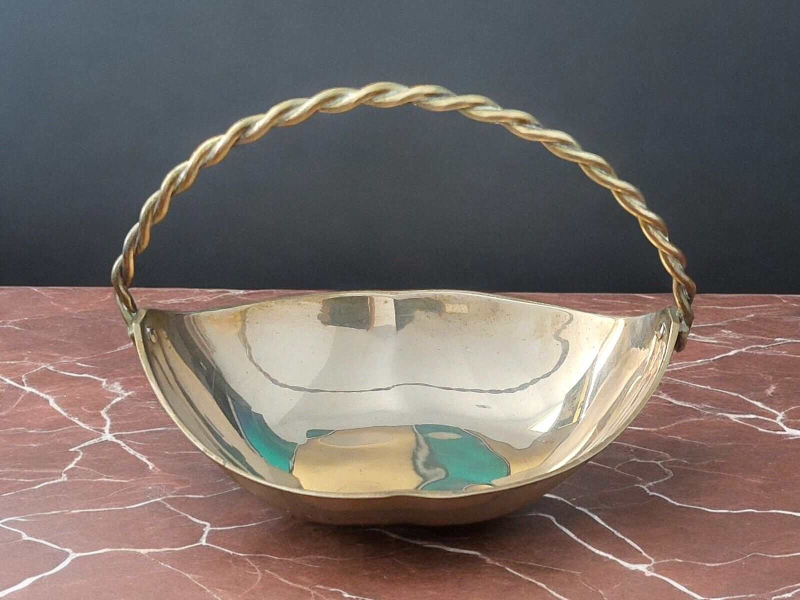 Vintage Small Brass Basket with twisted handle