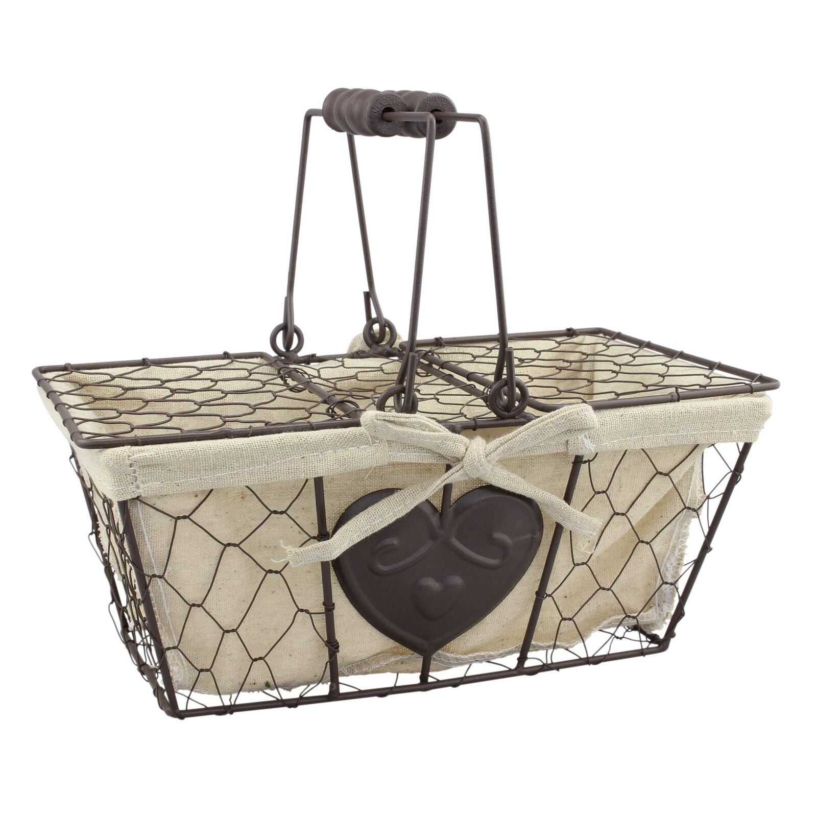 Stonebriar Farmhouse Metal Chicken Wire Picnic Basket with Hinged Lids, Handl...