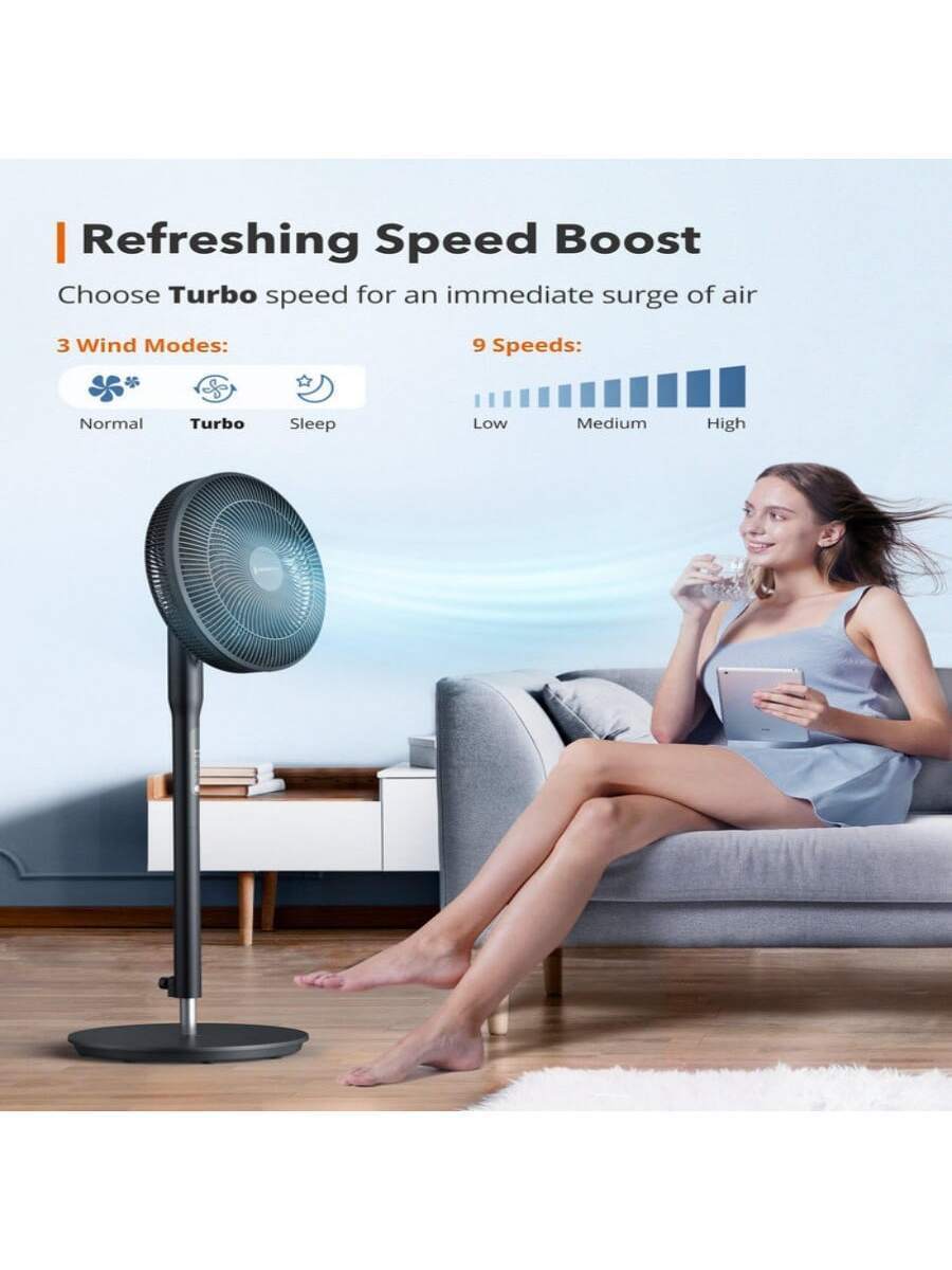 Pedestal Fan With 7 Blades, Oscillating Standing Fan with Remote, 8-Hour Timer