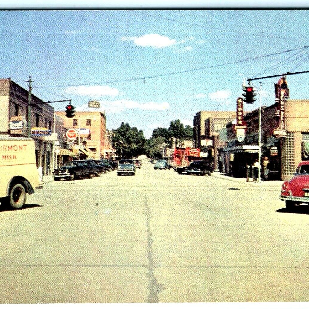 1950s Ogallala NE Downtown Main Street Scene Signs Postcard Milk Rexall Cars A9