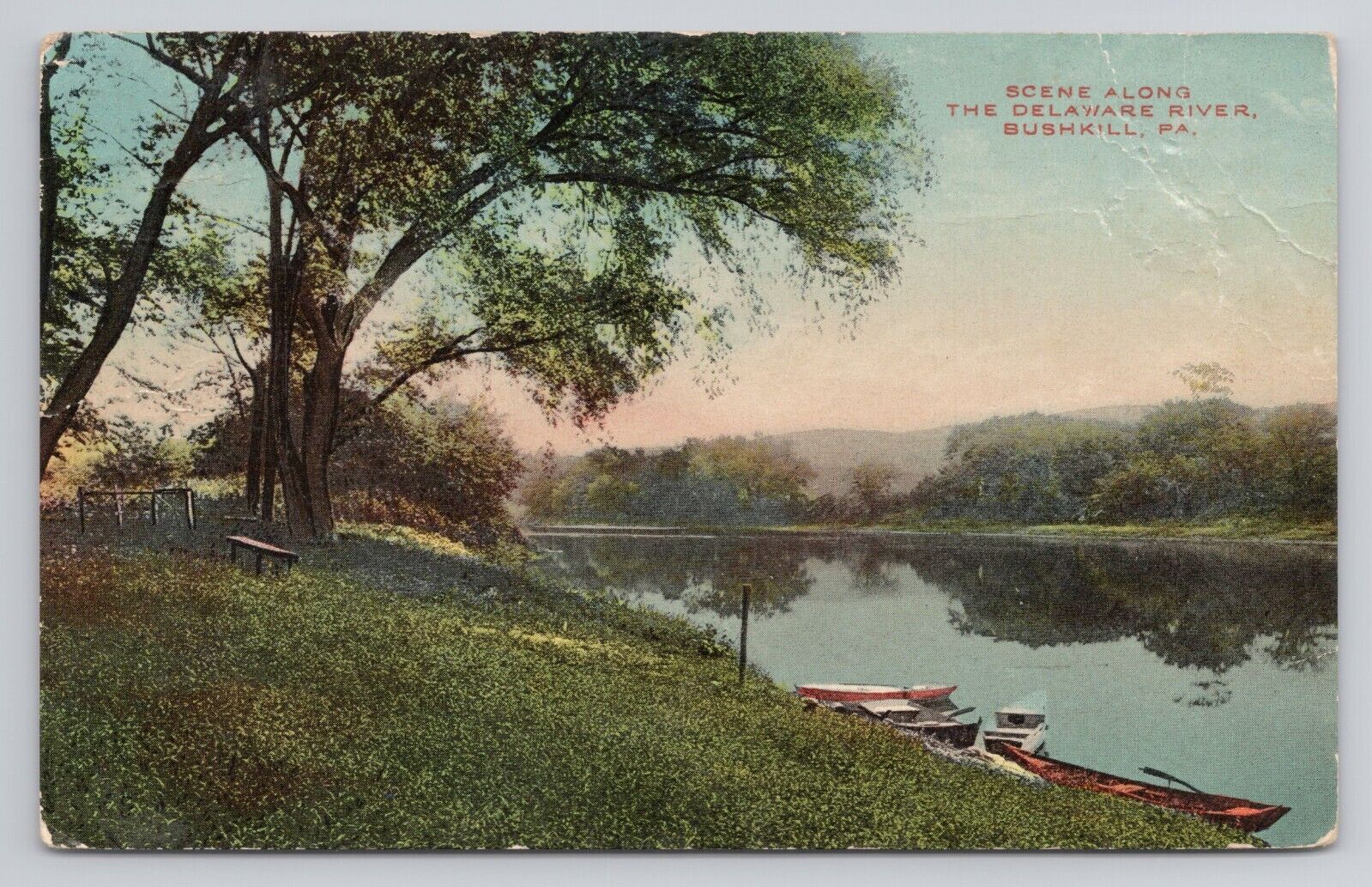 Scene Along The Delaware River Bushkill Pennsylvania 1919 Antique Postcard
