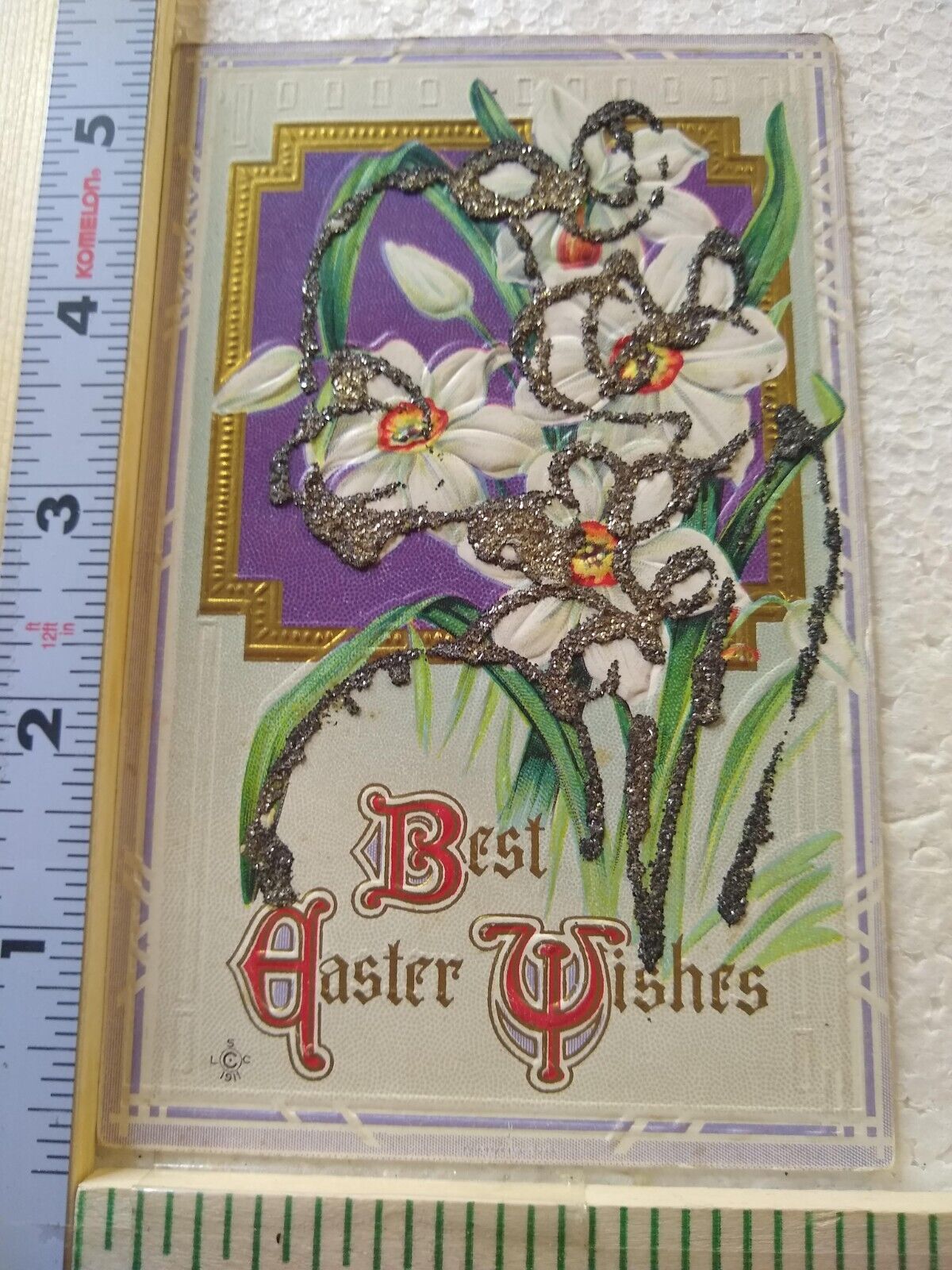 Postcard Best Easter Wishes Flower Art Print Embossed Card