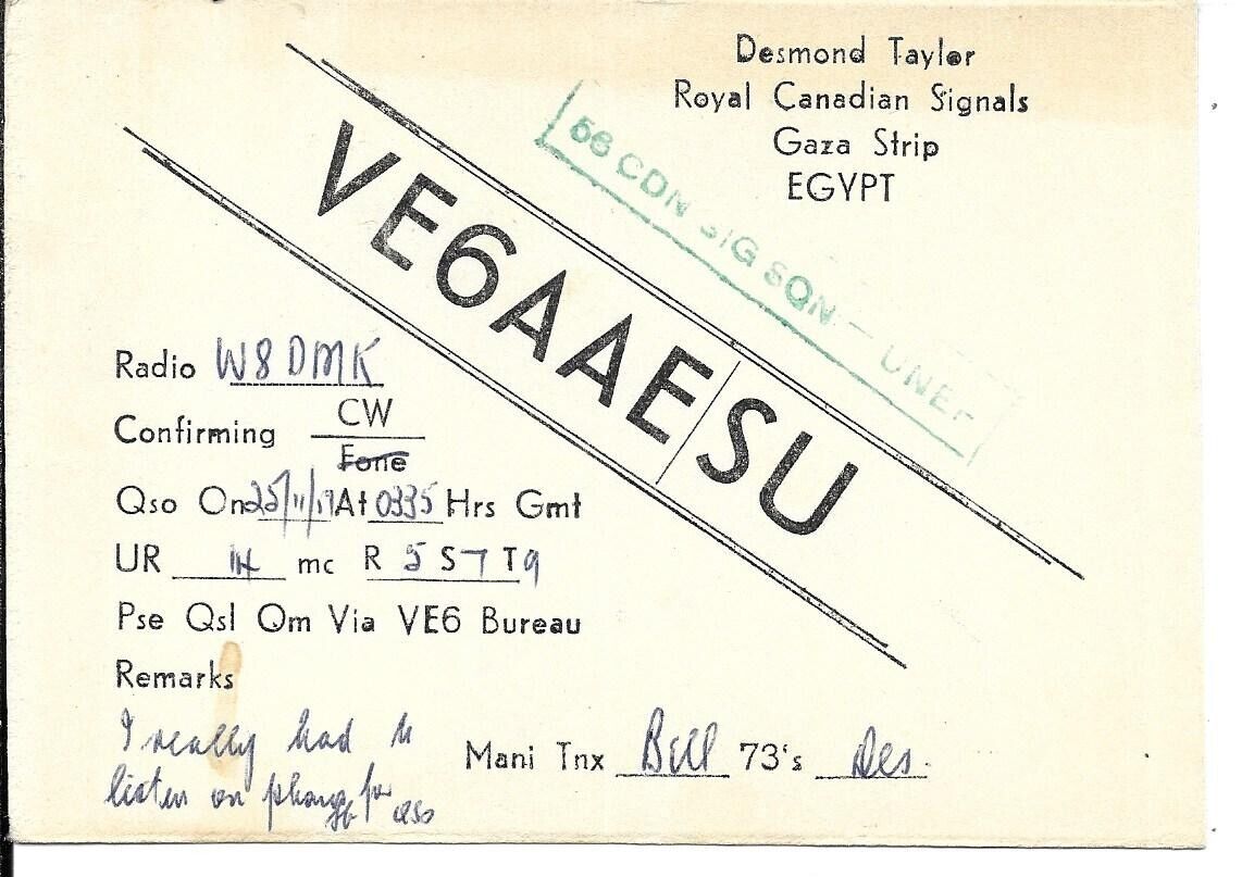 QSL 1959 Gaza Strip UN Egypt Lebanon stamps  radio card