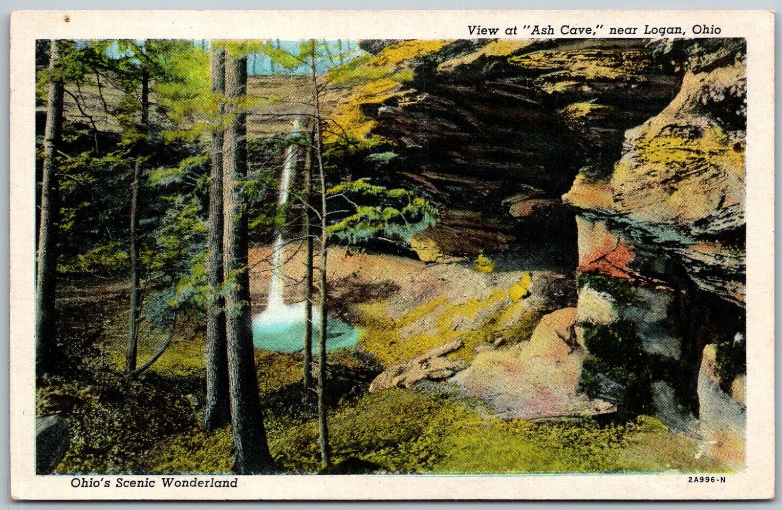 Logan Ohio 1940s Postcard Hocking Hills View At Ash Cave