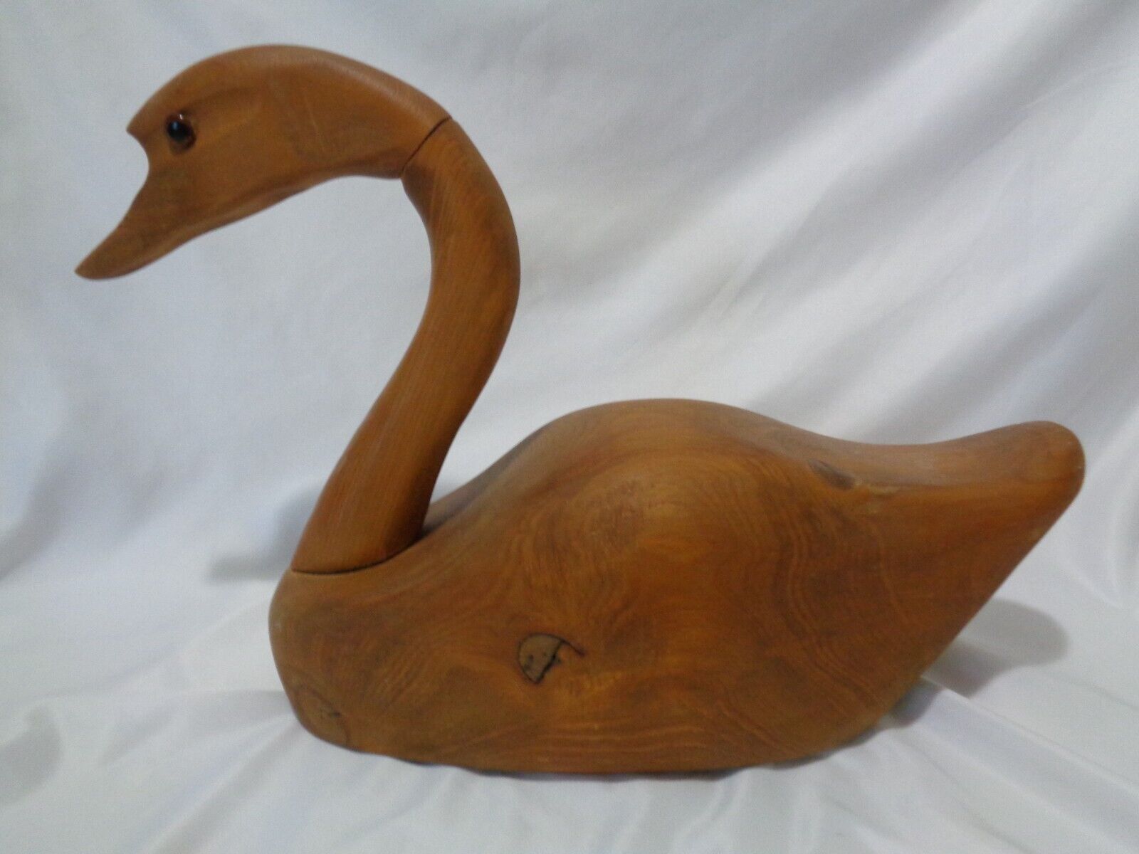 Elegant Hand Carved Wood Swan with Glass Eyes 15 inc long