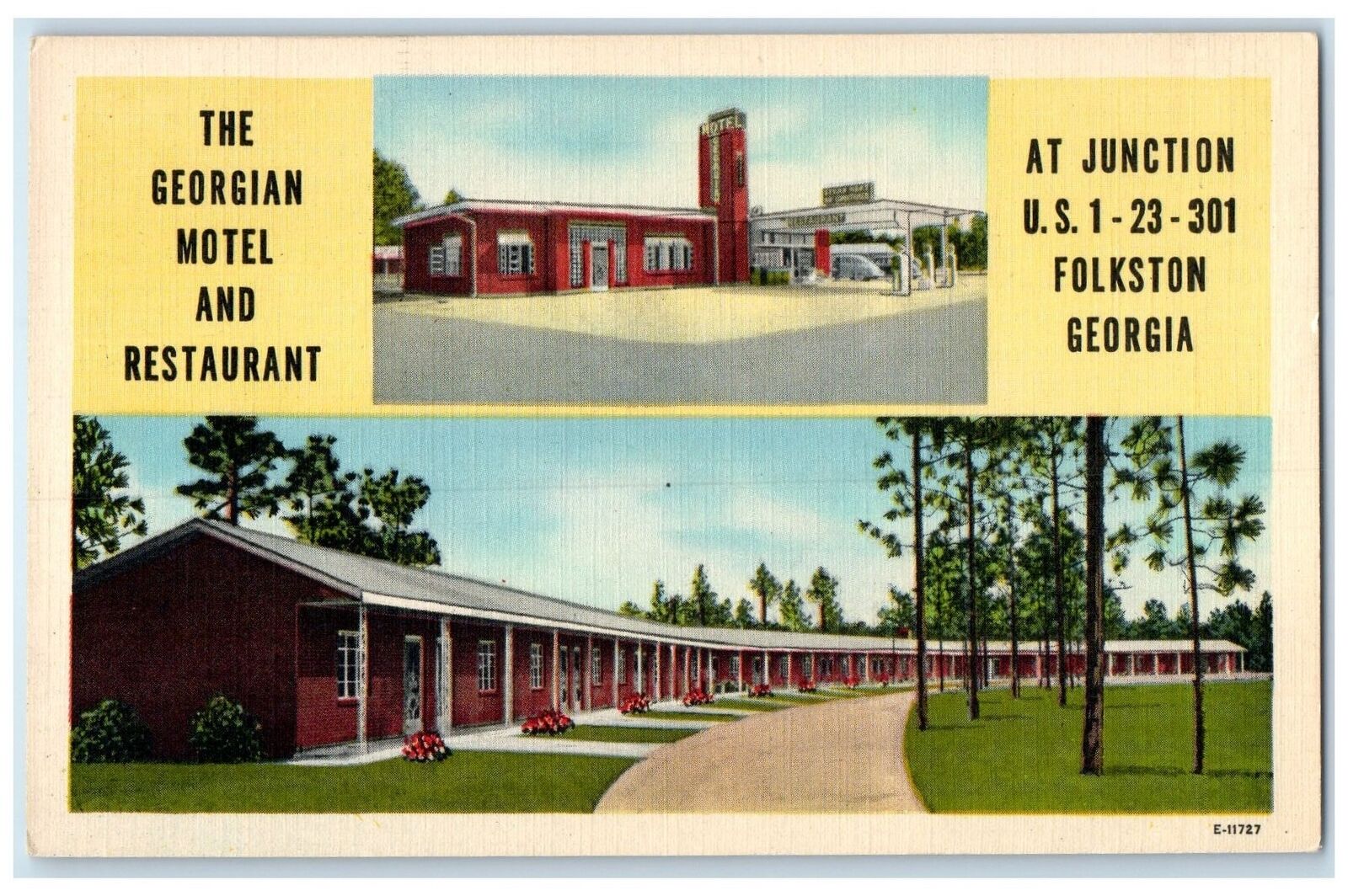 c1940\'s Georgian Motel & Restaurant Cottages Multiview Folkston Georgia Postcard