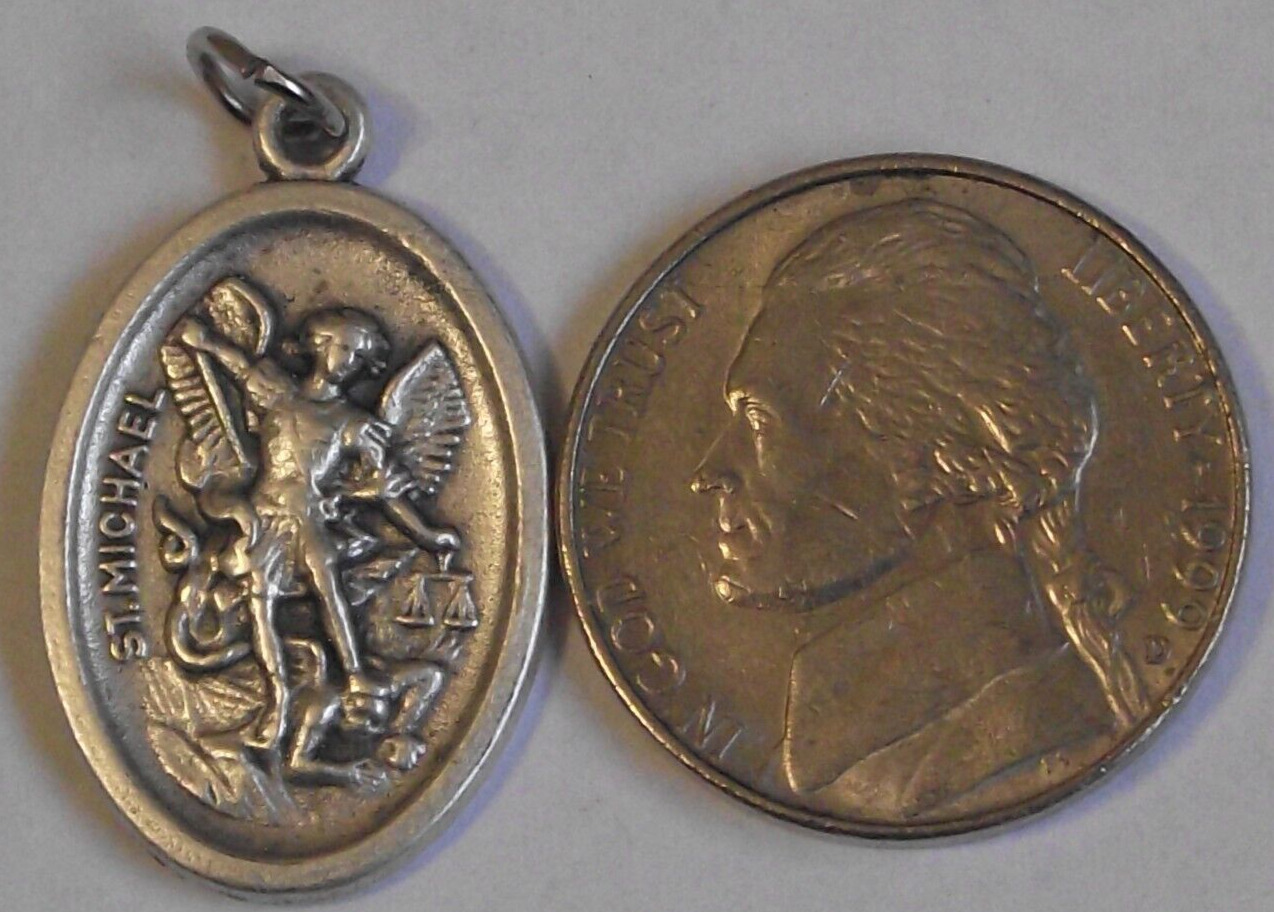Oval pendant medal Guardian Angel St Saint Michael Archangel killing the devil