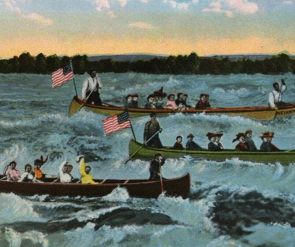 Tourists Shooting the Rapids Soo Michigan Vintage Postcard
